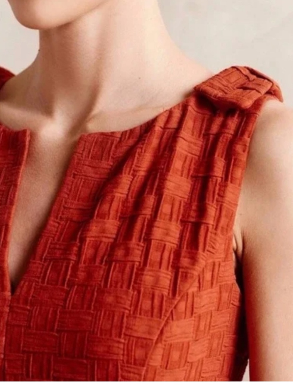 Anthropologie Tabitha Tema Basket Weave Textured Terracotta Dress Size 8 Bow - Picture 8 of 16